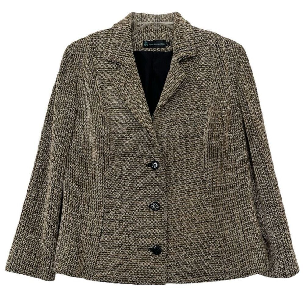 Fiber Artist Lynn Yarrington Jacket Large Handwoven Chenille Collared Tan Blazer